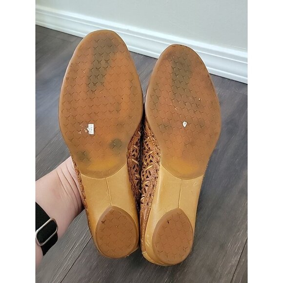 Pikolinos Relax Cutout Camel Brown Leather Peep Toe Flats Sz EU 36 US 5.5 - 6 - Picture 7 of 8